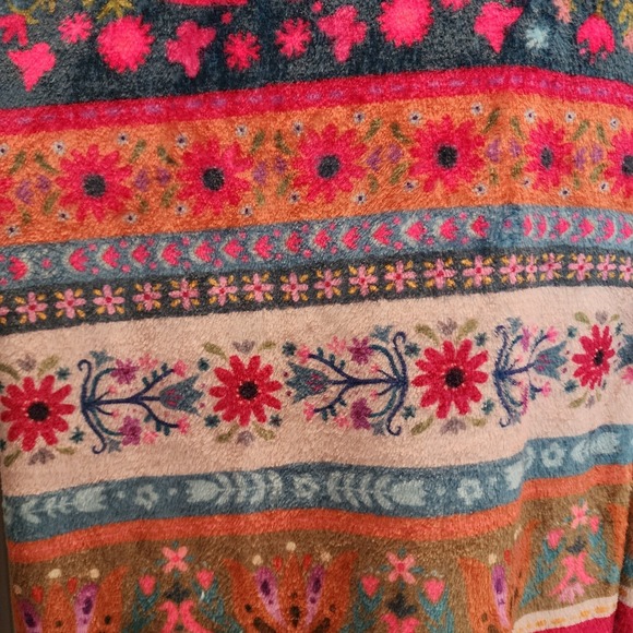 Natural Life Oversized Fleece Boho Patchwork V Neck Jumpsuit Pajamas Medium Cozy - Picture 6 of 14